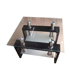 Table Basse Central- Bois Et Vitre L 70x L 60x H 40 Cm